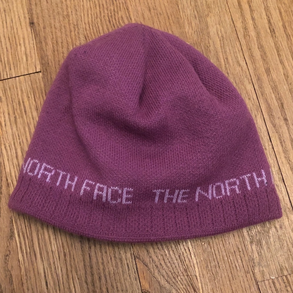 The North Face purple beanie